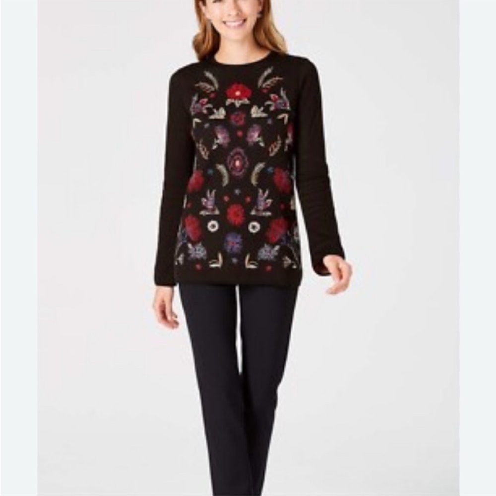 JJILL Floral Embroidered Black Knit Sweater XL - Picture 13 of 13